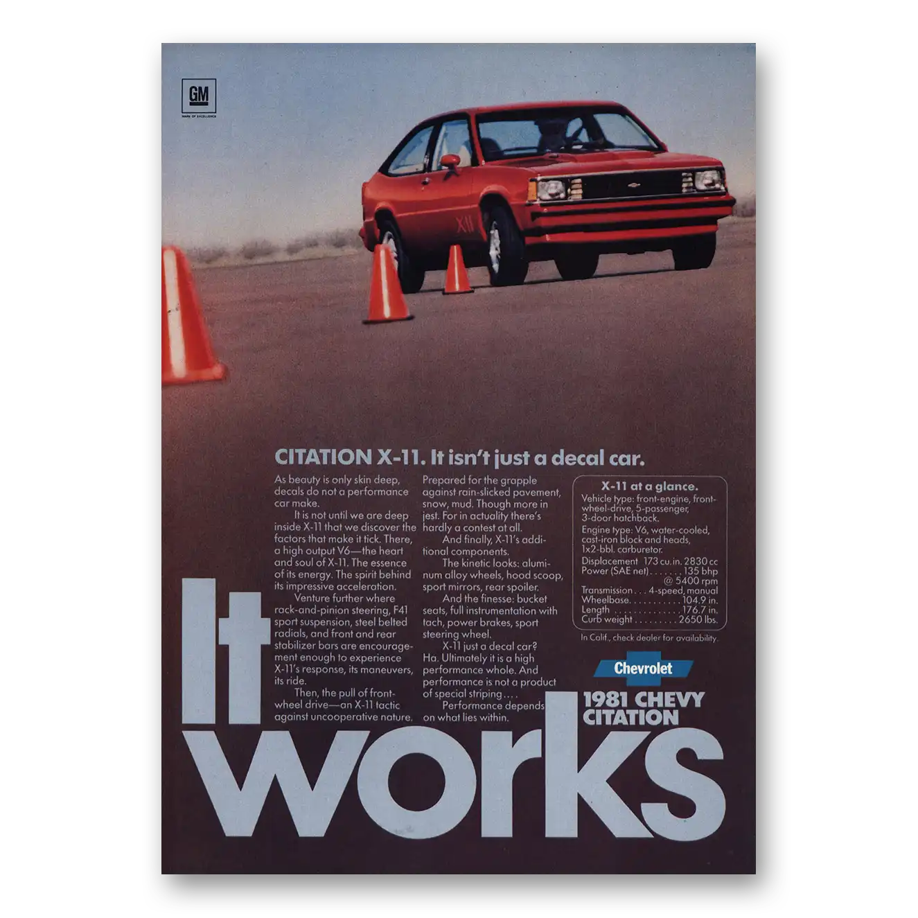 1981 Chevrolet Citation Isn't Just Decal Car Vintage Magazine Print Ad