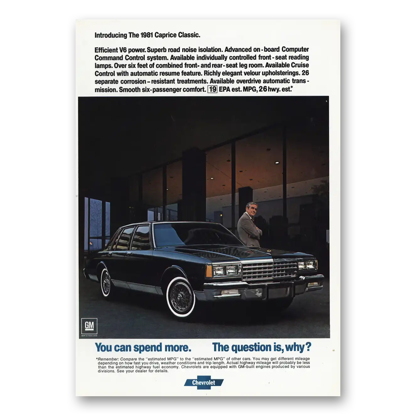 1981 Chevrolet Caprice Impressive V6 Vintage Magazine Print Ad