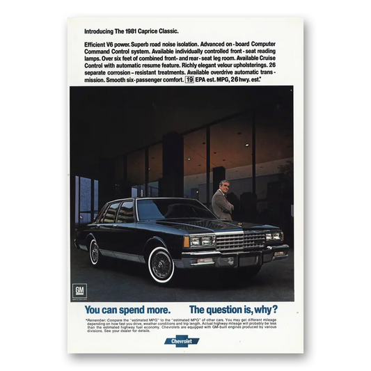 1981 Chevrolet Caprice Impressive V6 Vintage Magazine Print Ad