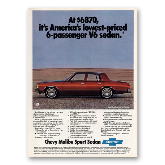 1981 Chevrolet Malibu Americas Lowest Price 6 Passenger Vintage Magazine Print Ad