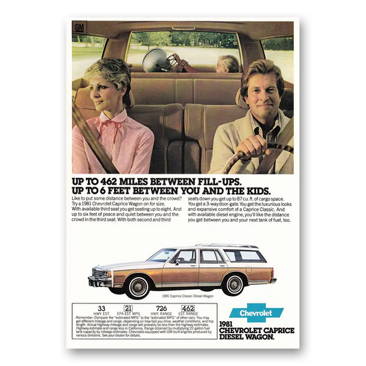1981 Chevrolet Caprice Diesel Wagon 462 Miles Between Vintage Magazine Print Ad