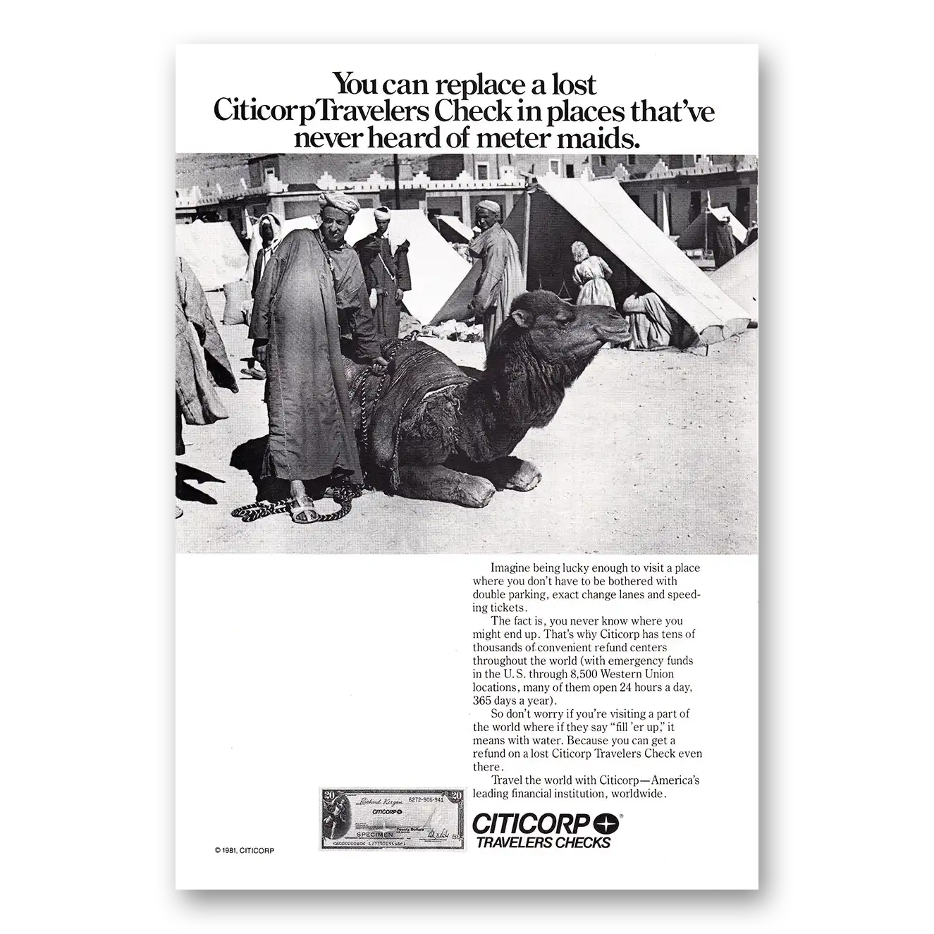 1981 Citicorp Travelers Checks Never Heard of Meter Maids Vintage Magazine Print Ad