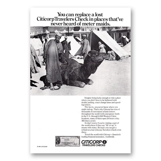 1981 Citicorp Travelers Checks Never Heard of Meter Maids Vintage Magazine Print Ad