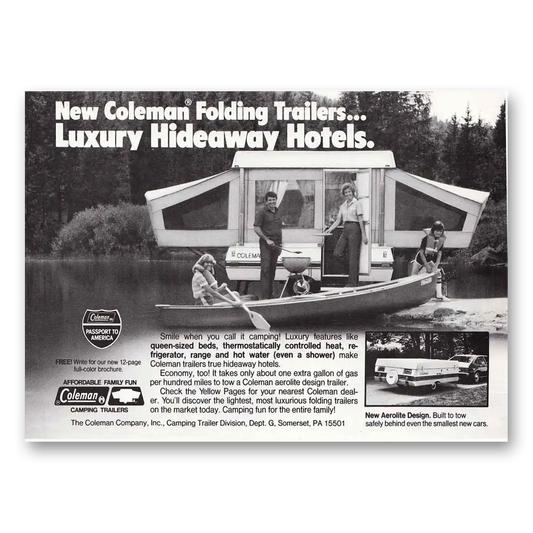 1981 Coleman Camping Trailers Folding Trailers Luxury Hideaway Hotels Vintage Magazine Print Ad