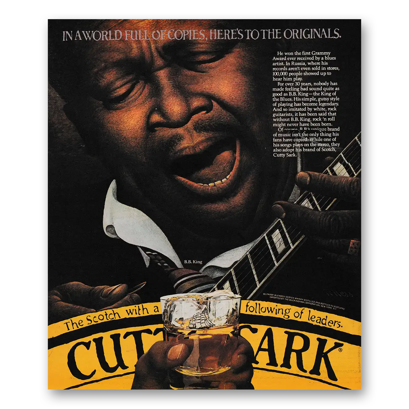 1981 Cutty Sark World Full of Copies BB King Vintage Magazine Print Ad