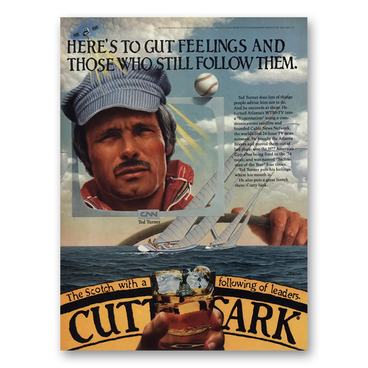 1981 Cutty Sark Ted Turner Gut Feelings Vintage Magazine Print Ad