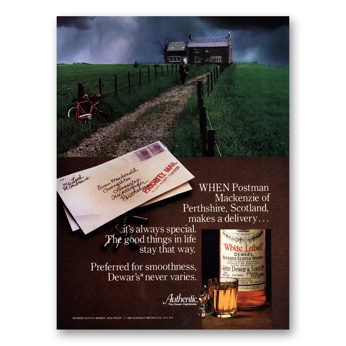 1981 Dewars White Label Postman Mackenzie Perthshire Vintage Magazine Print Ad