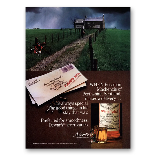 1981 Dewars White Label Postman Mackenzie Perthshire Vintage Magazine Print Ad