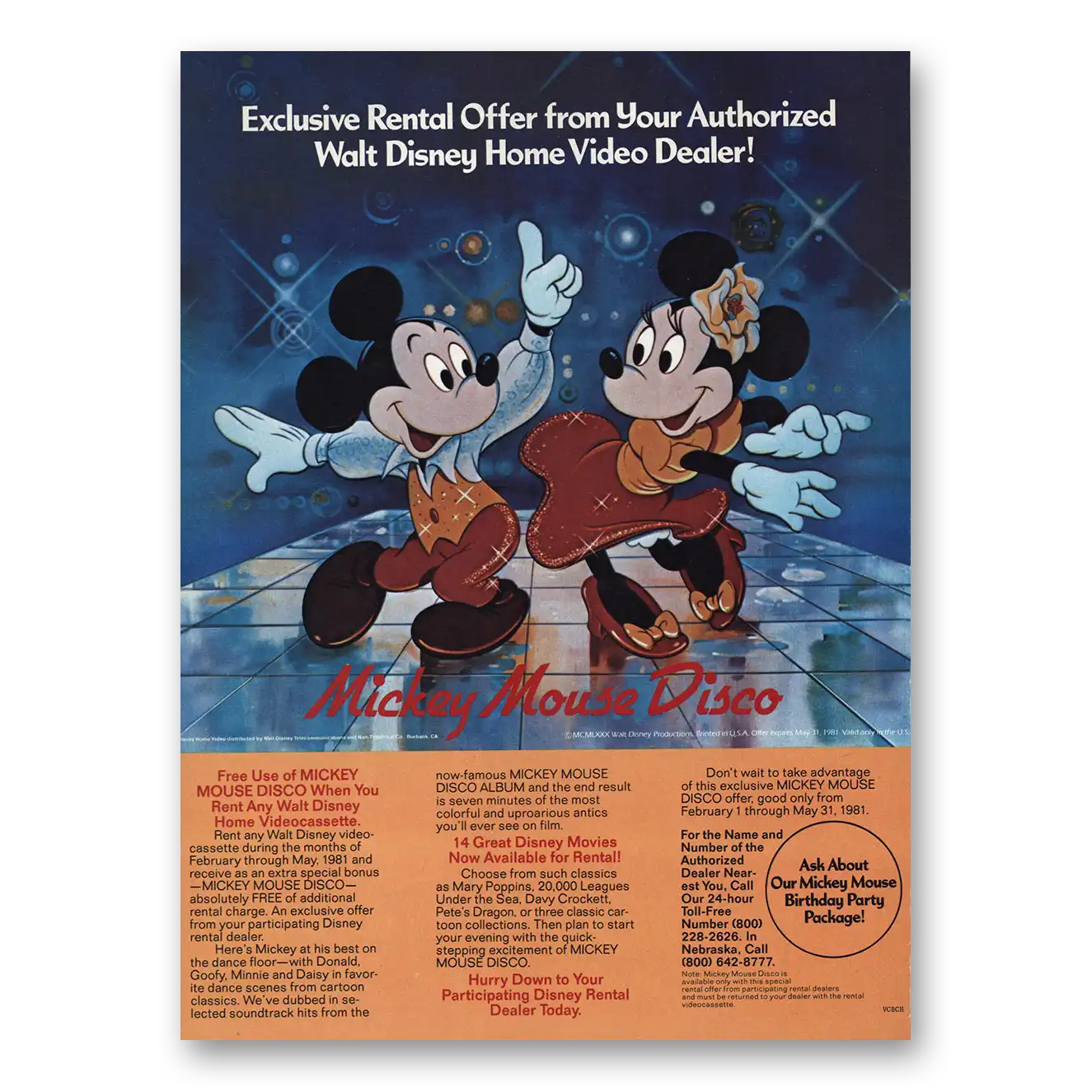 1981 Mickey Mouse Disco Promo Home Video Dealer Vintage Magazine Print Ad