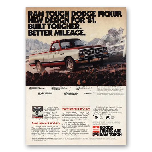 1981 Dodge Trucks Built Tougher Better Mileage Vintage Magazine Print Ad