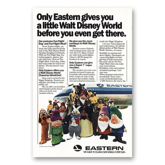 1981 Eastern Airlines Walt Disney World Characters Vintage Magazine Print Ad