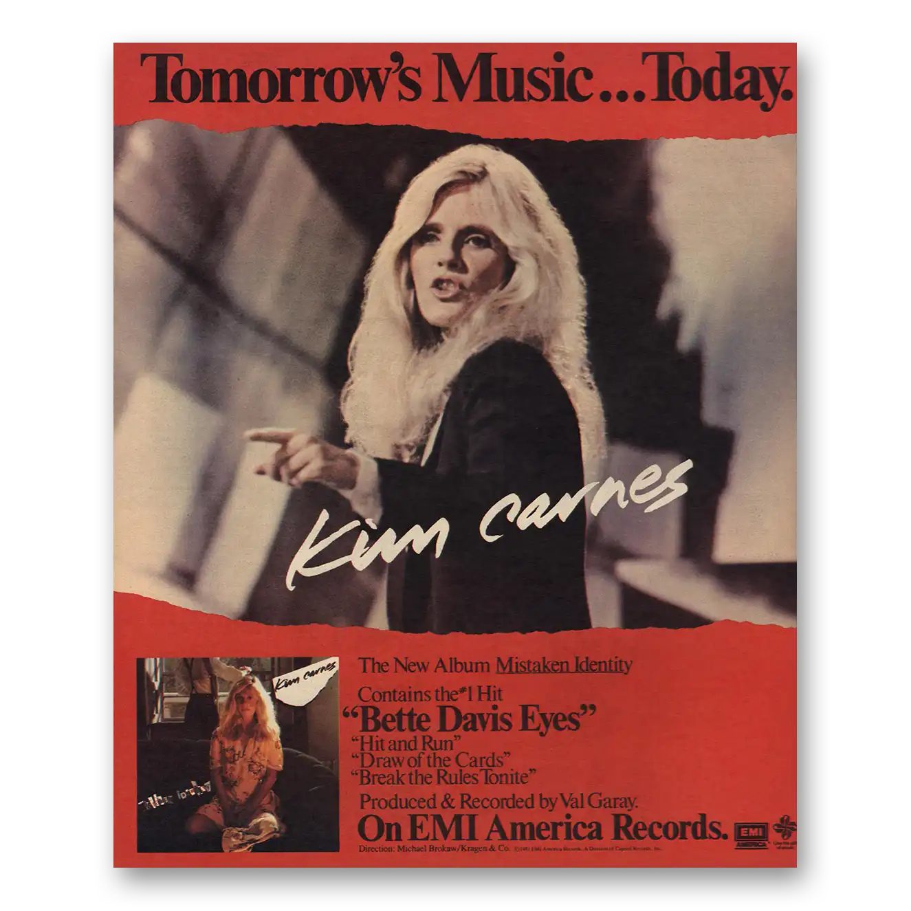 1981 Kim Carnes Promo Bette Davis Eyes Vintage Magazine Print Ad