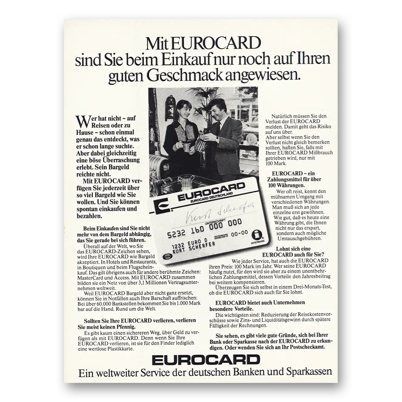 1981 Eurocard German Vintage Magazine Print Ad