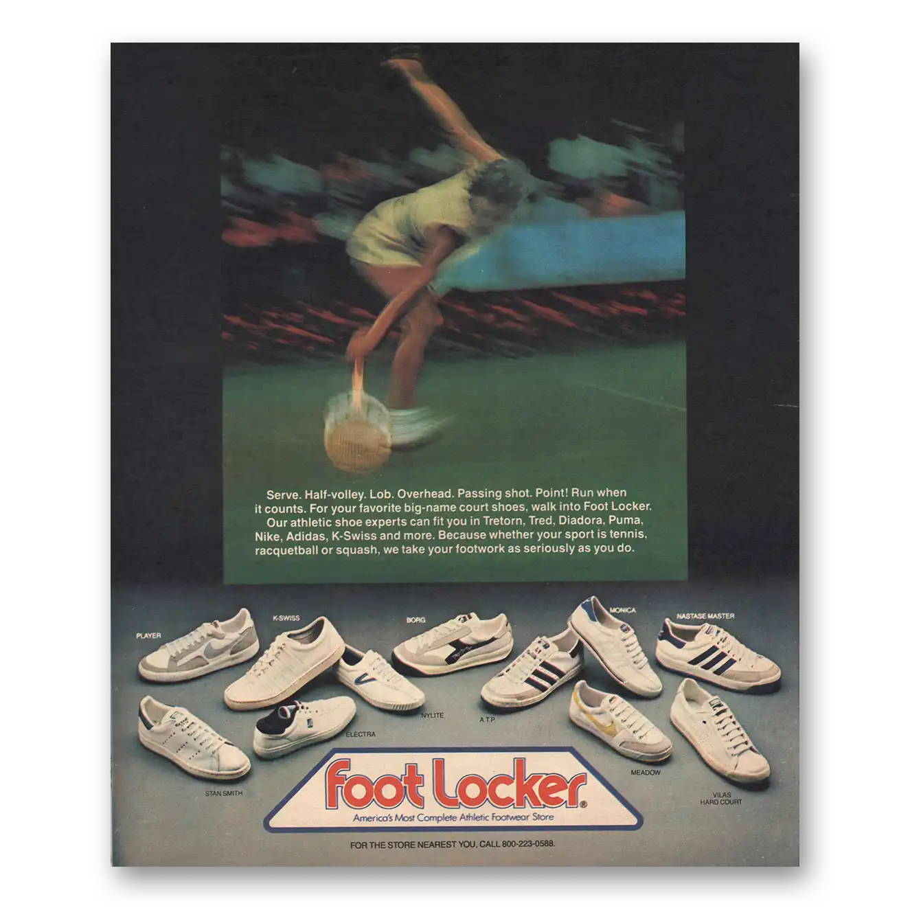 1981 Foot Locker Serve Half Volley Lob Vintage Magazine Print Ad