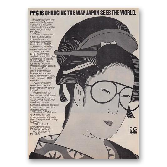 1981 PPG Pittsburgh Plate Glass Changing the Way Japan Sees the World Vintage Magazine Print Ad