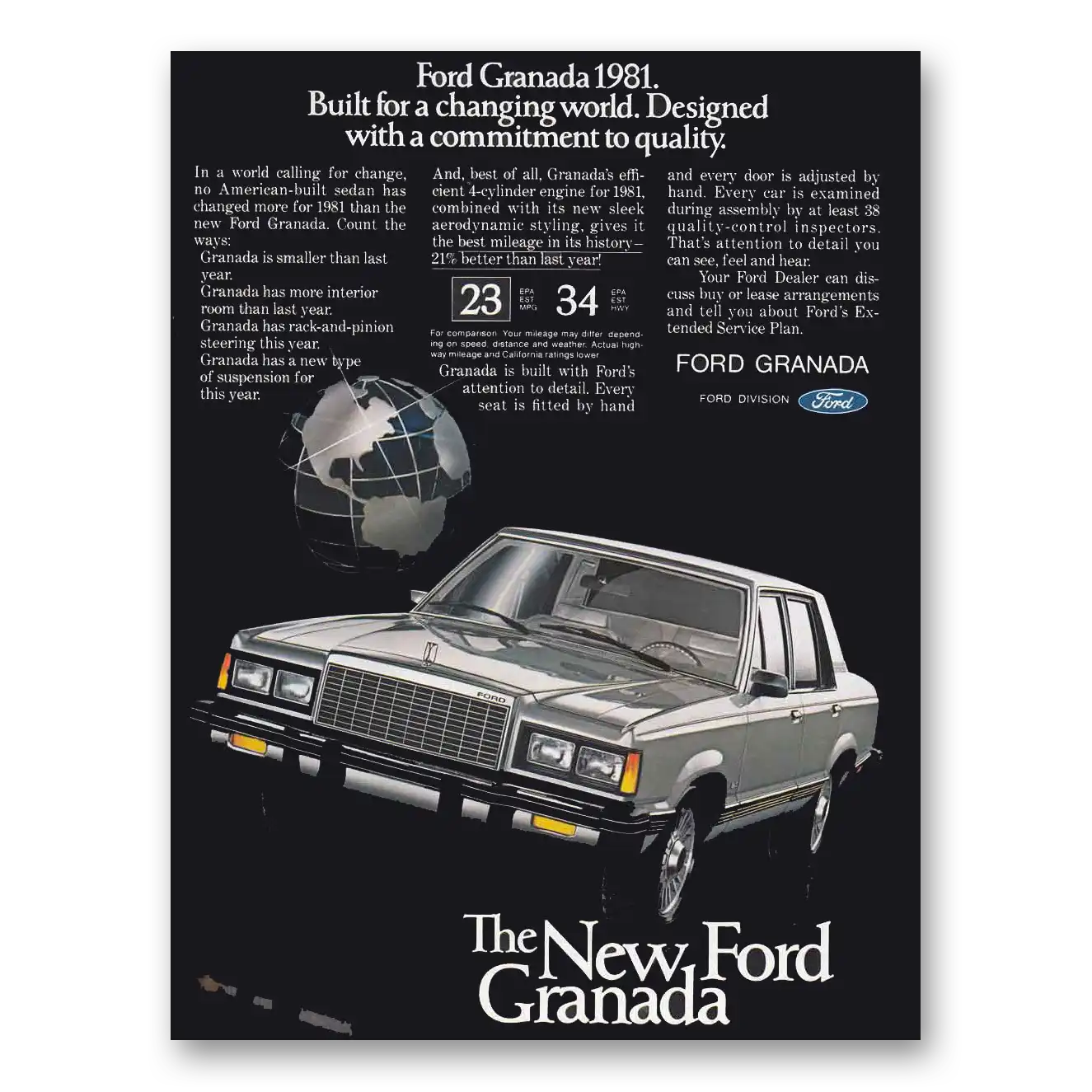 1981 Ford Granada Built for a Changing World Vintage Magazine Print Ad