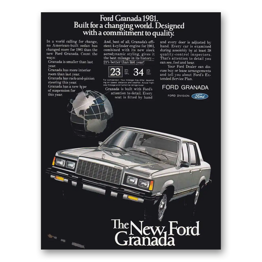 1981 Ford Granada Built for a Changing World Vintage Magazine Print Ad