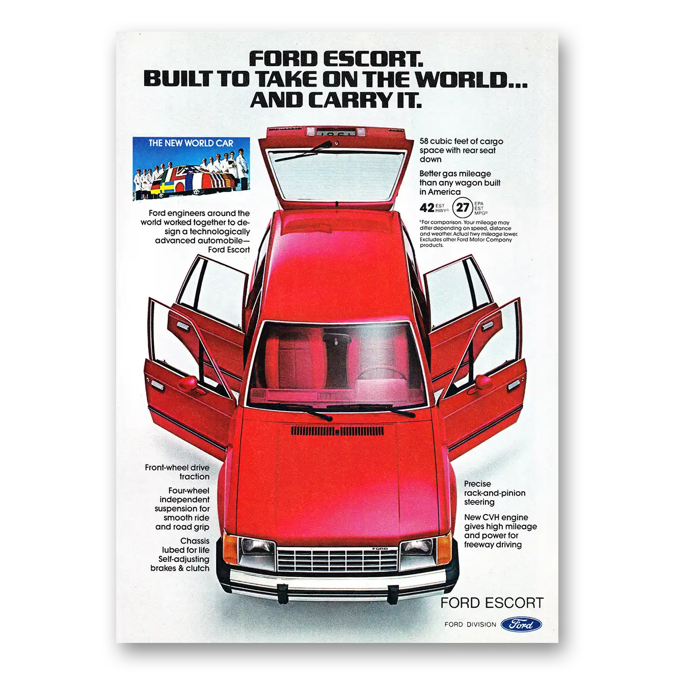 1981 Ford Escort Built To Take On the World Vintage Magazine Print Ad