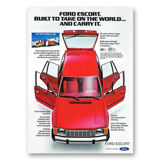 1981 Ford Escort Built To Take On the World Vintage Magazine Print Ad