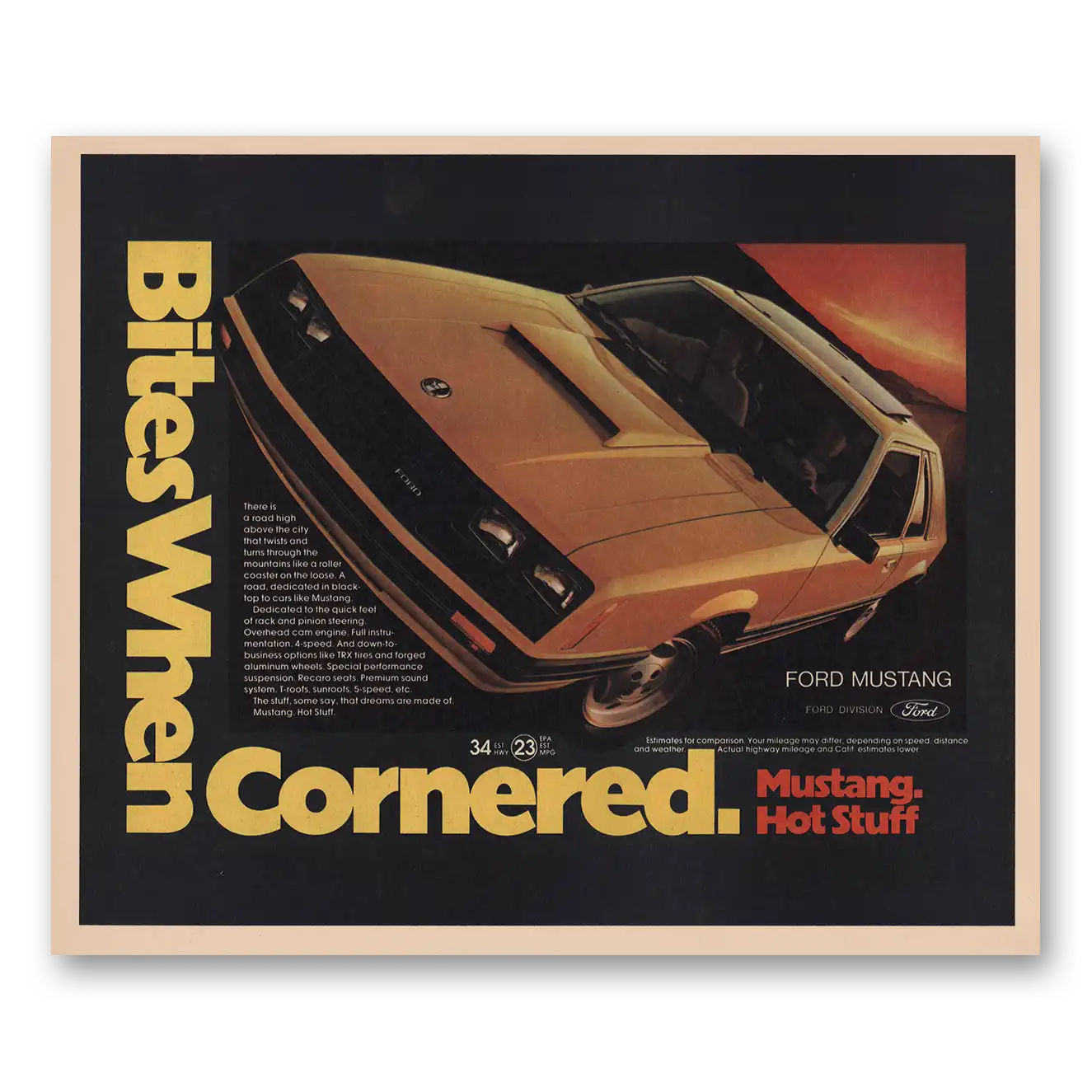 1981 Ford Mustang Bites When Cornered Vintage Magazine Print Ad