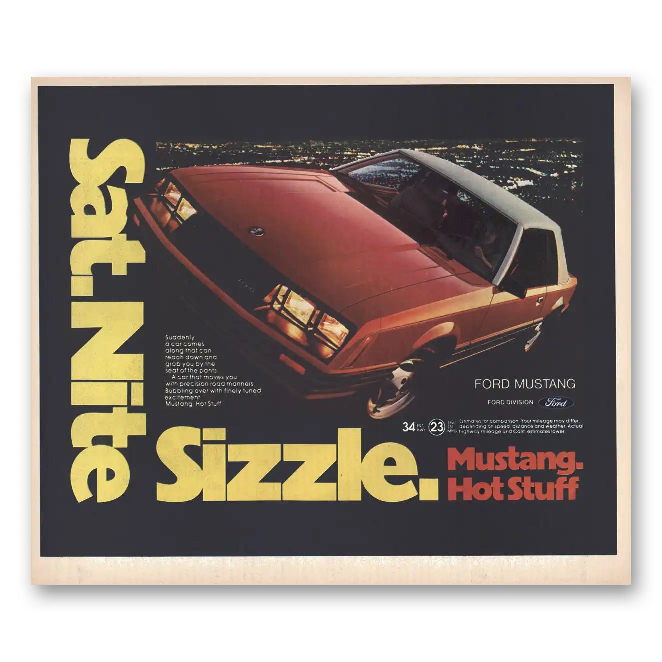 1981 Ford Mustang Sat Nite Sizzle Vintage Magazine Print Ad