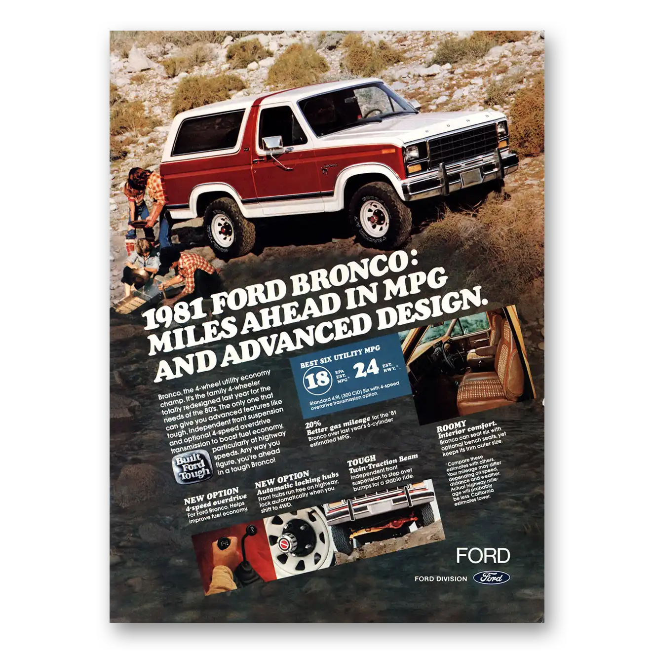 1981 Ford Bronco Miles Ahead in MPG Vintage Magazine Print Ad