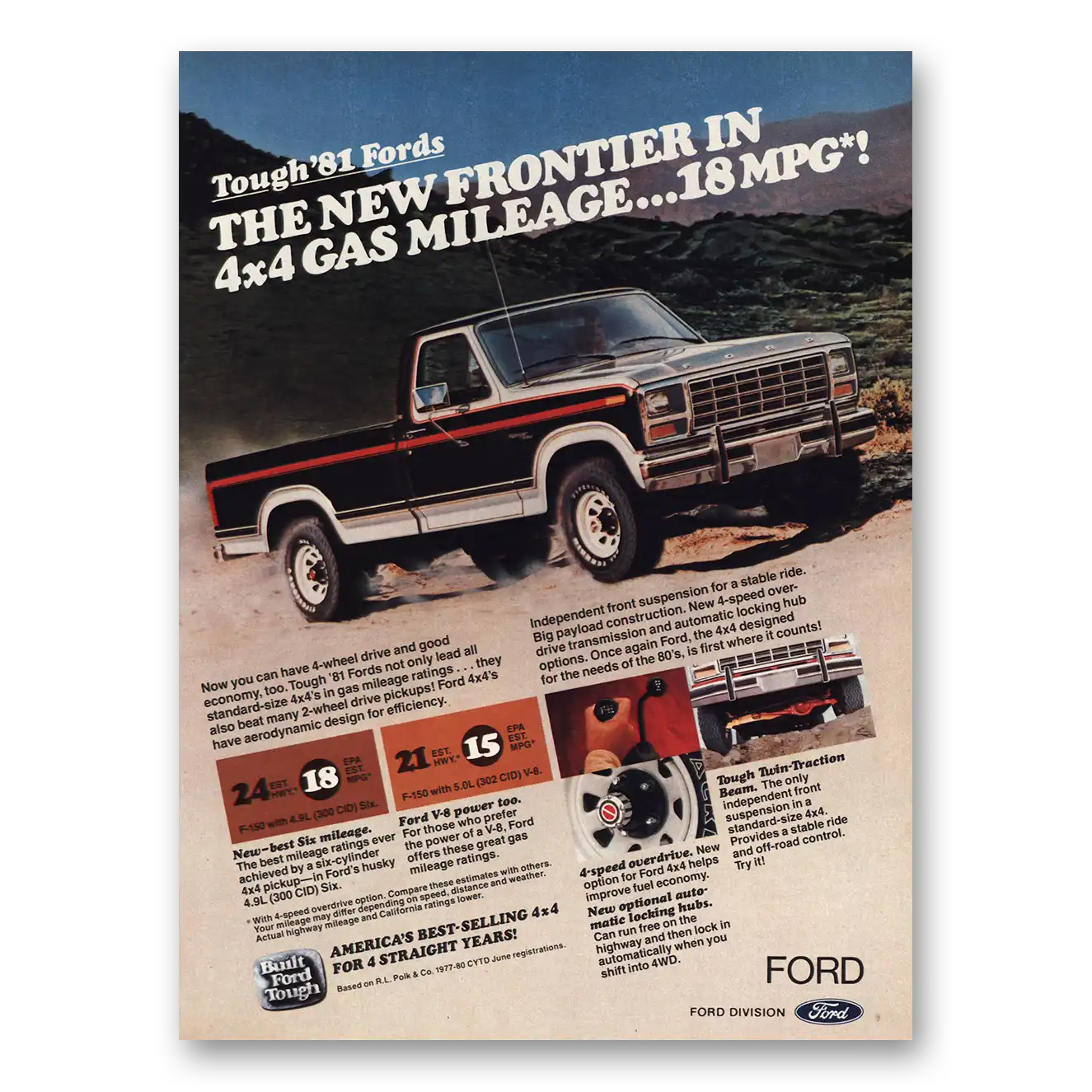 1981 Ford Pickup New Frontier 4x4 Gas Mileage Vintage Magazine Print Ad