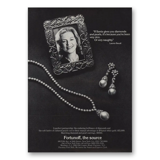 1981 Fortunoff Santa Gives You Diamonds Lauren Bacall Vintage Magazine Print Ad