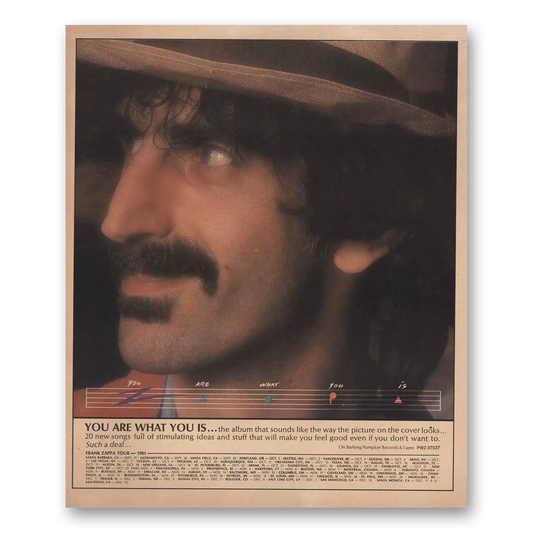 1981 Frank Zappa Promo You Are What You Is Vintage Magazine Print Ad