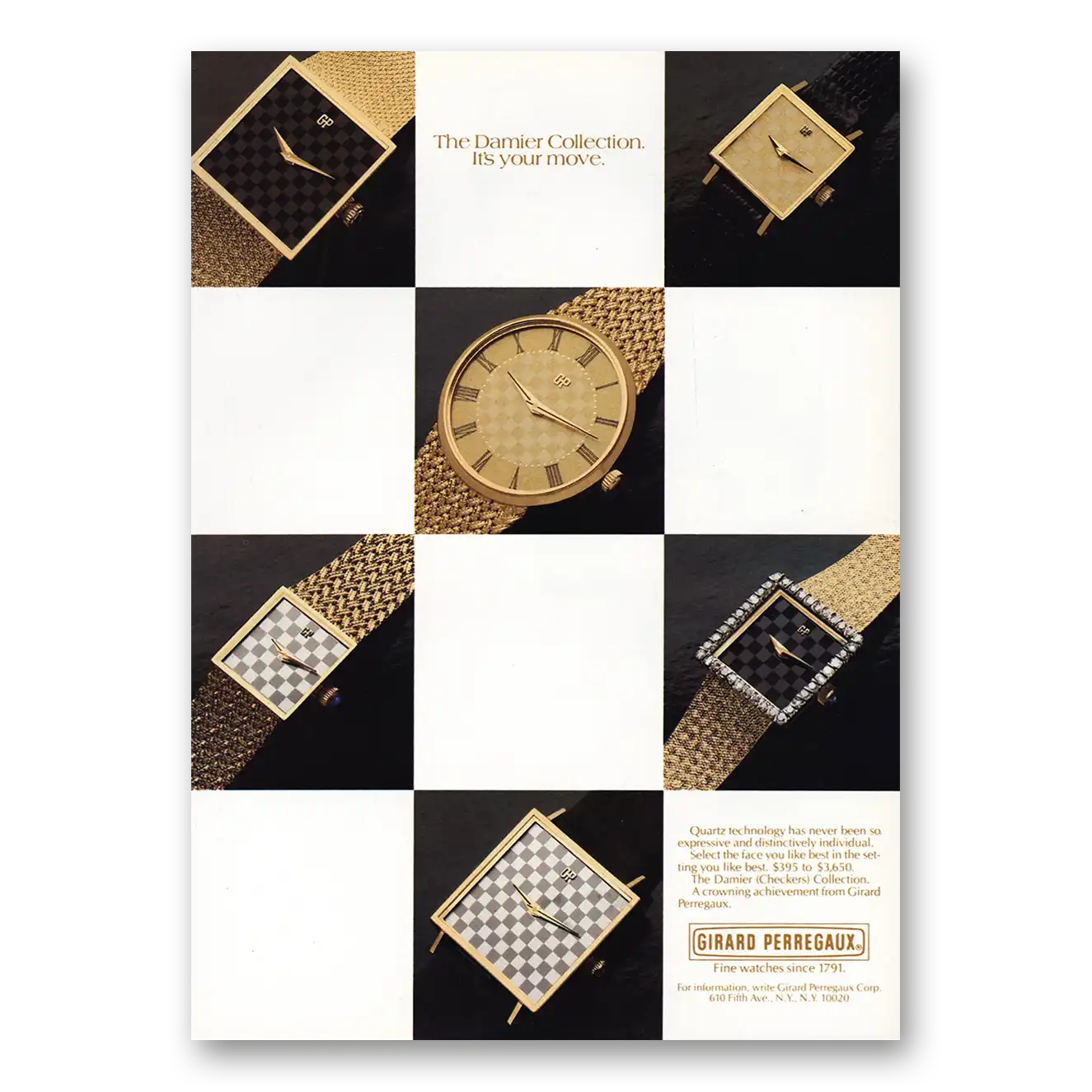 1981 Girard Perregaux Damier Collection Vintage Magazine Print Ad