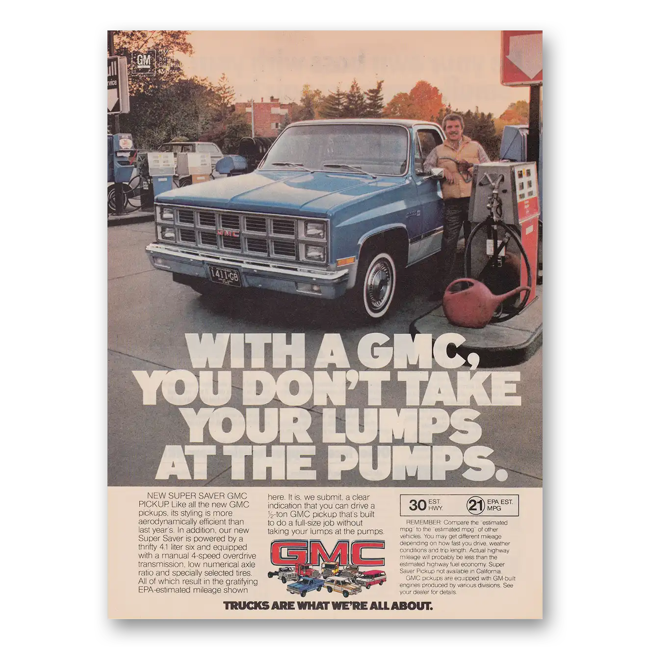 1981 GMC Trucks You Don't Take Your Lumps at the Pumps Vintage Magazine Print Ad