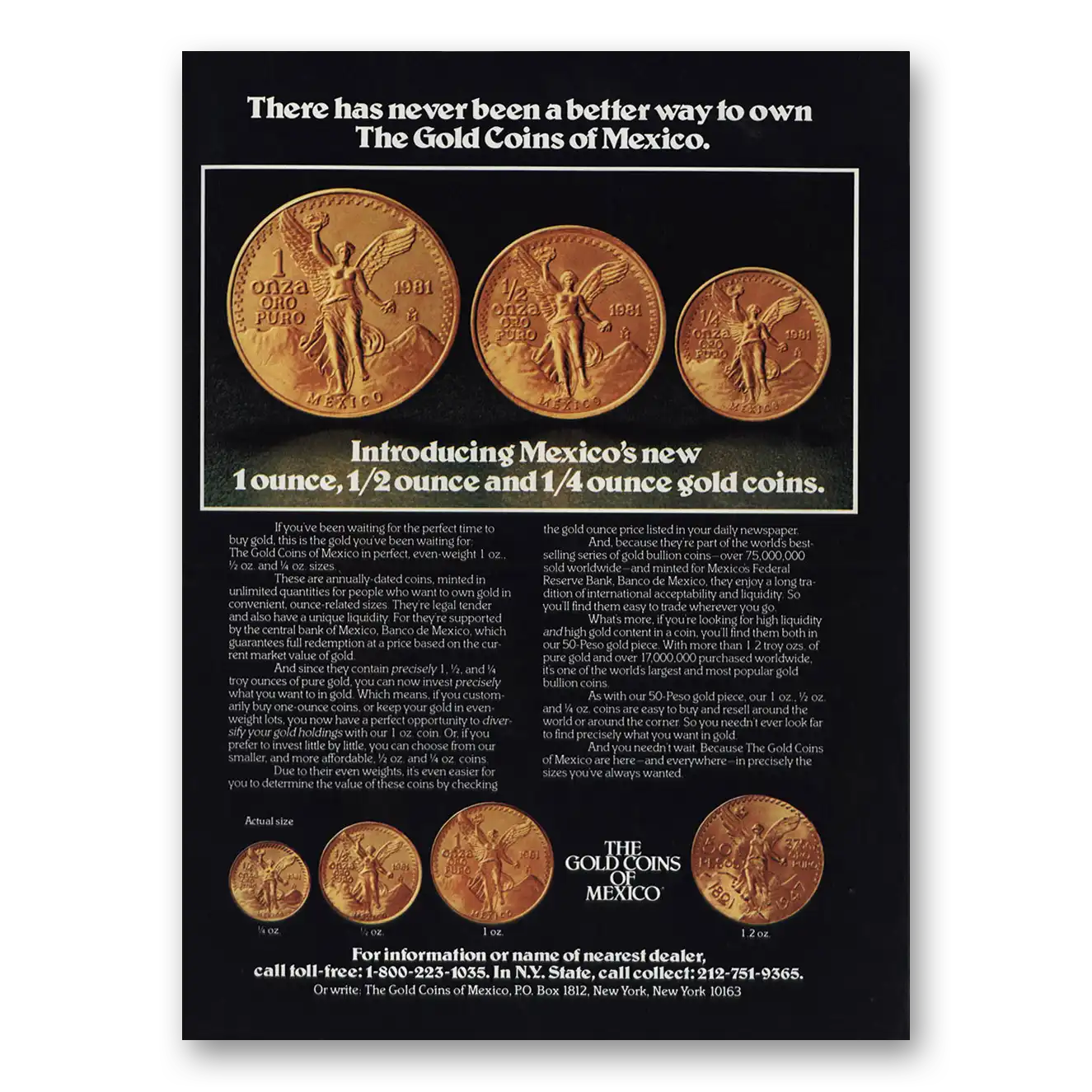 1981 Gold Coins of Mexico Never Been a Better Way to Own Vintage Magazine Print Ad