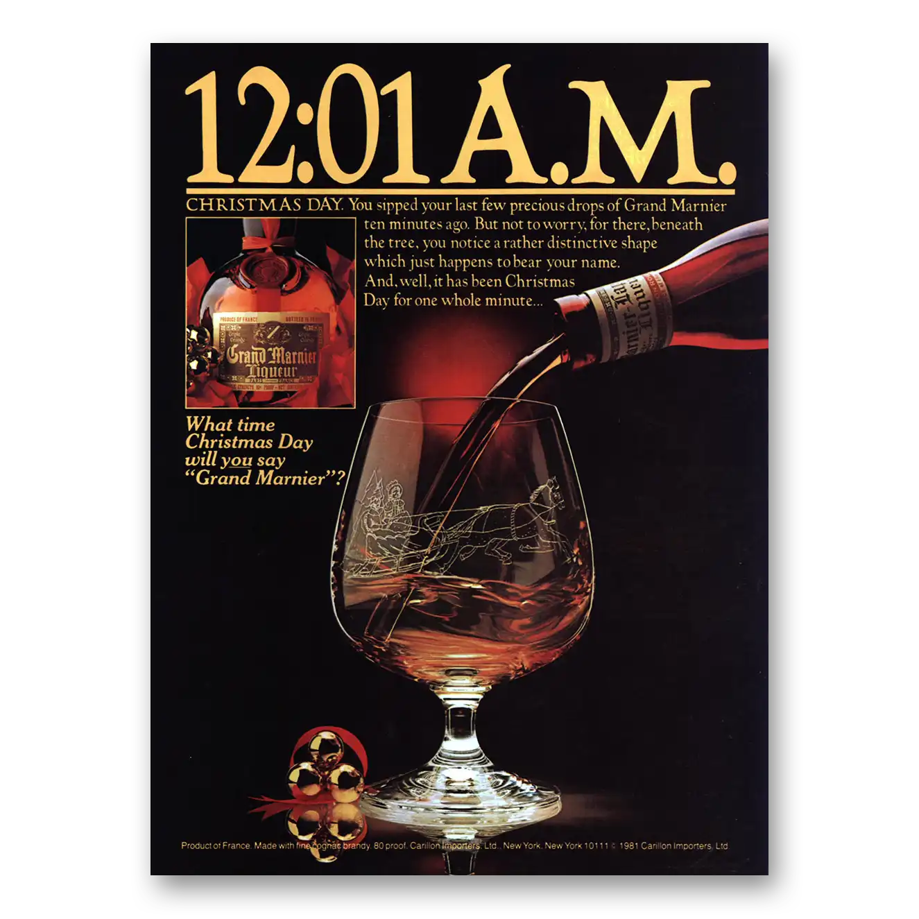 1981 Grand Marnier 12:01 AM Christmas Day Vintage Magazine Print Ad