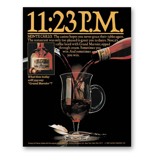 1981 Grand Marnier 11:23 PM Monte Carlo Vintage Magazine Print Ad