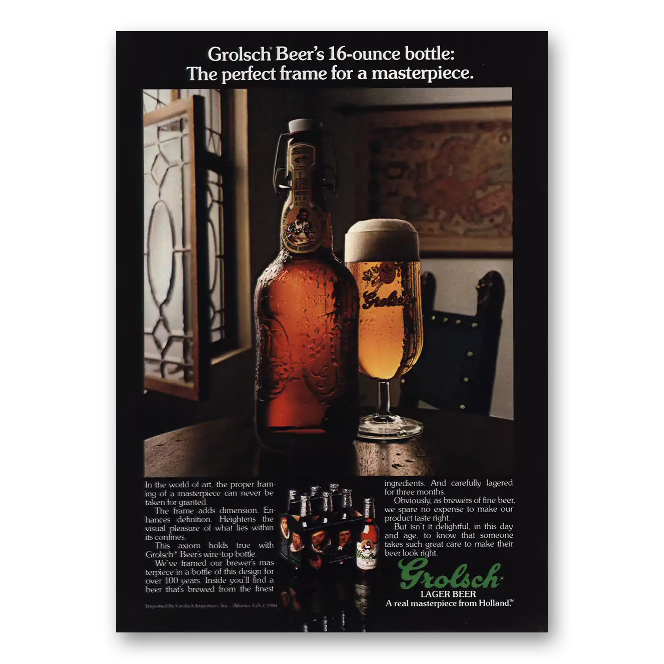 1981 Grolsch Beer 16 Ounce Bottle Vintage Magazine Print Ad