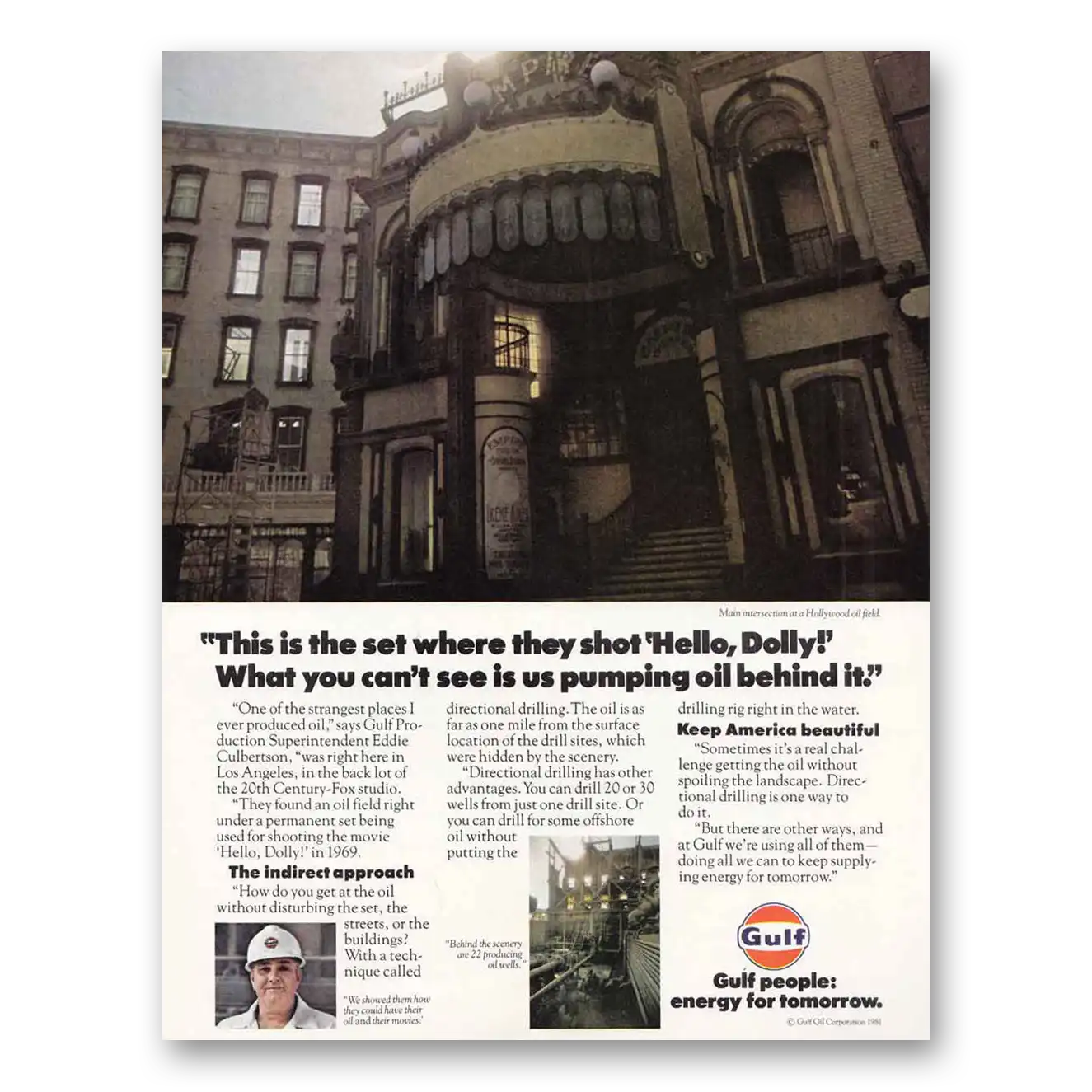 1981 Gulf Oil Where They Shot Hello Dolly Vintage Magazine Print Ad