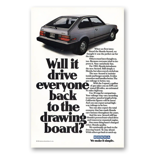 1981 Honda Accord Back to the Drawing Board Vintage Magazine Print Ad