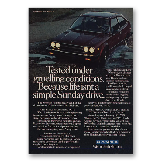 1981 Honda Accord Life Isnt a Simple Sunday Drive Vintage Magazine Print Ad