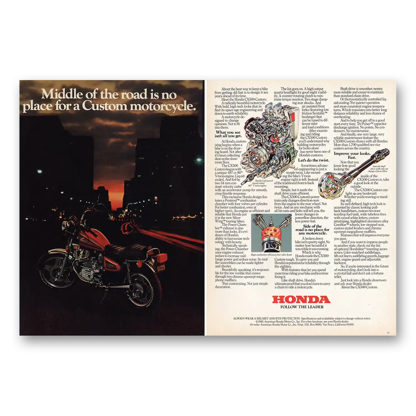 1981 Honda Motorcycle CX500 Custom Motorcycle Middle of the Road Vintage Magazine Print Ad