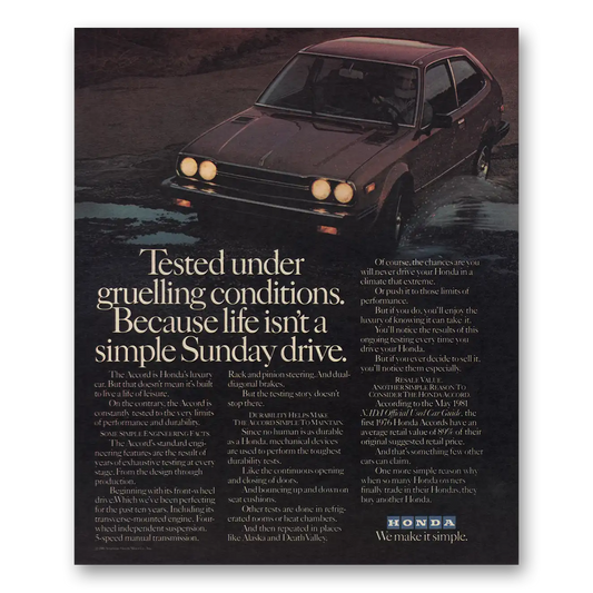 1981 Honda Accord Life Isnt a Simple Sunday Drive Vintage Magazine Print Ad