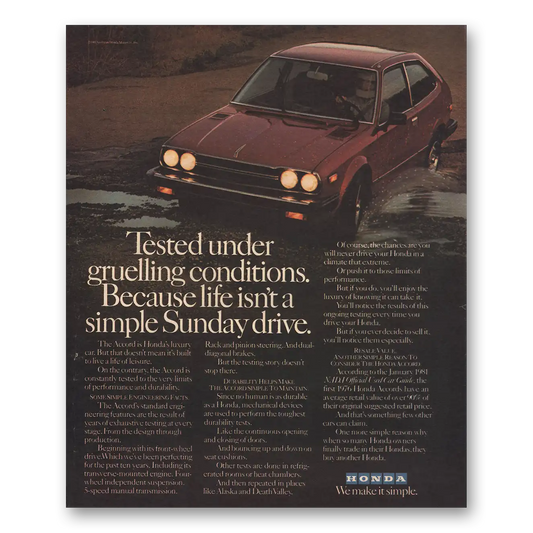 1981 Honda Accord Gruelling Conditions Vintage Magazine Print Ad