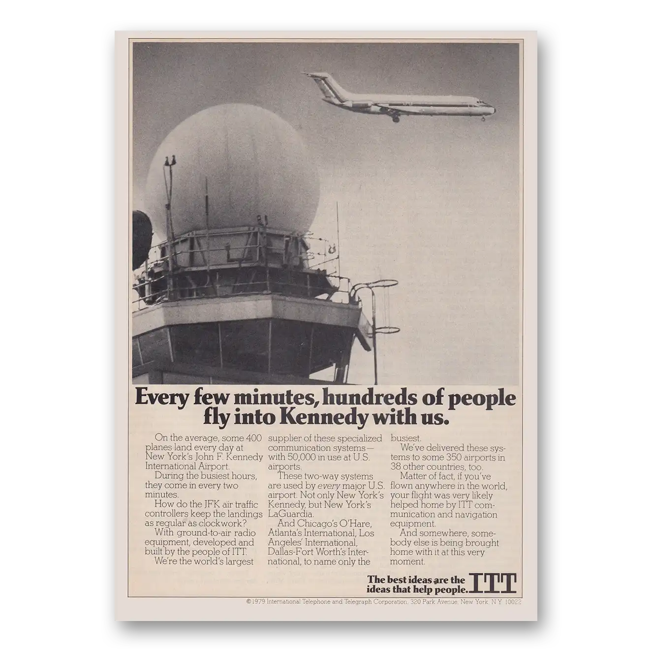 1981 ITT International Telephone Every Few Minutes Hundreds of People Fly Into Kennedy Vintage Magazine Print Ad