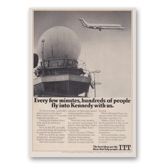 1981 ITT International Telephone Every Few Minutes Hundreds of People Fly Into Kennedy Vintage Magazine Print Ad