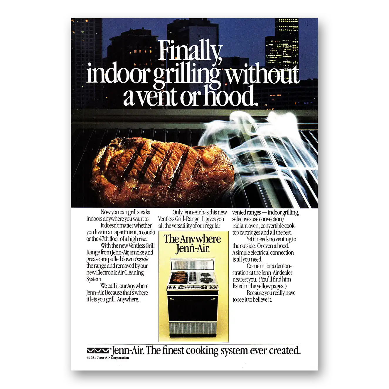 1981 Jenn-Air Range Indoor Grilling Without a Vent or Hood Vintage Magazine Print Ad