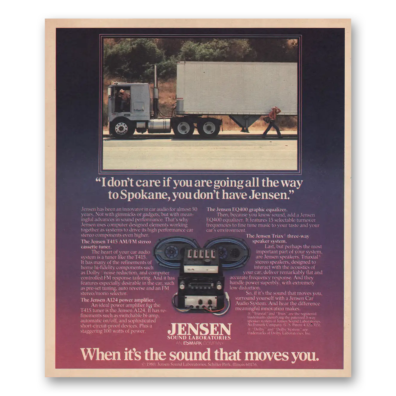 1981 Jensen Car Stereo Going All the Way to Spokane Vintage Magazine Print Ad