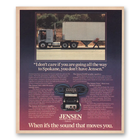 1981 Jensen Car Stereo Going All the Way to Spokane Vintage Magazine Print Ad