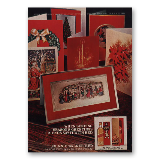 1981 Johnnie Walker Red Label Sending Seasons Greetings Vintage Magazine Print Ad