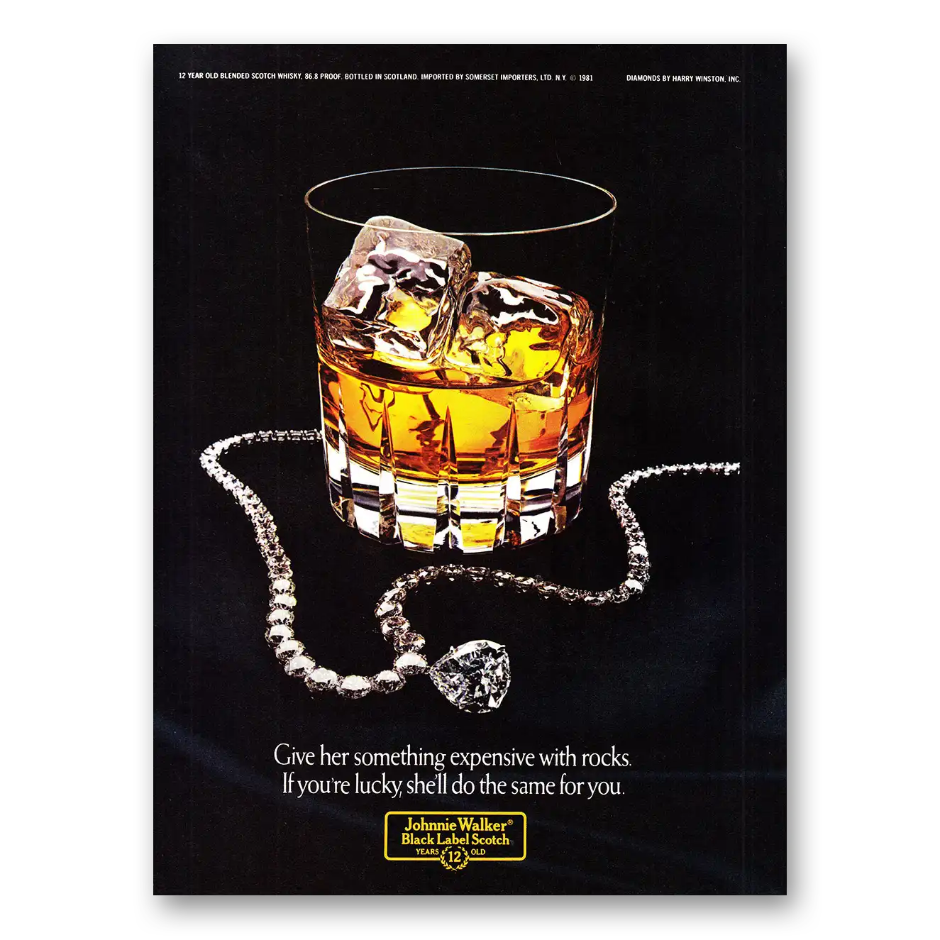 1981 Johnnie Walker Black Label Something Expensive With Rocks Vintage Magazine Print Ad