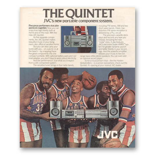 1981 JVC Component System Quintet Harlem Globetrotters Vintage Magazine Print Ad