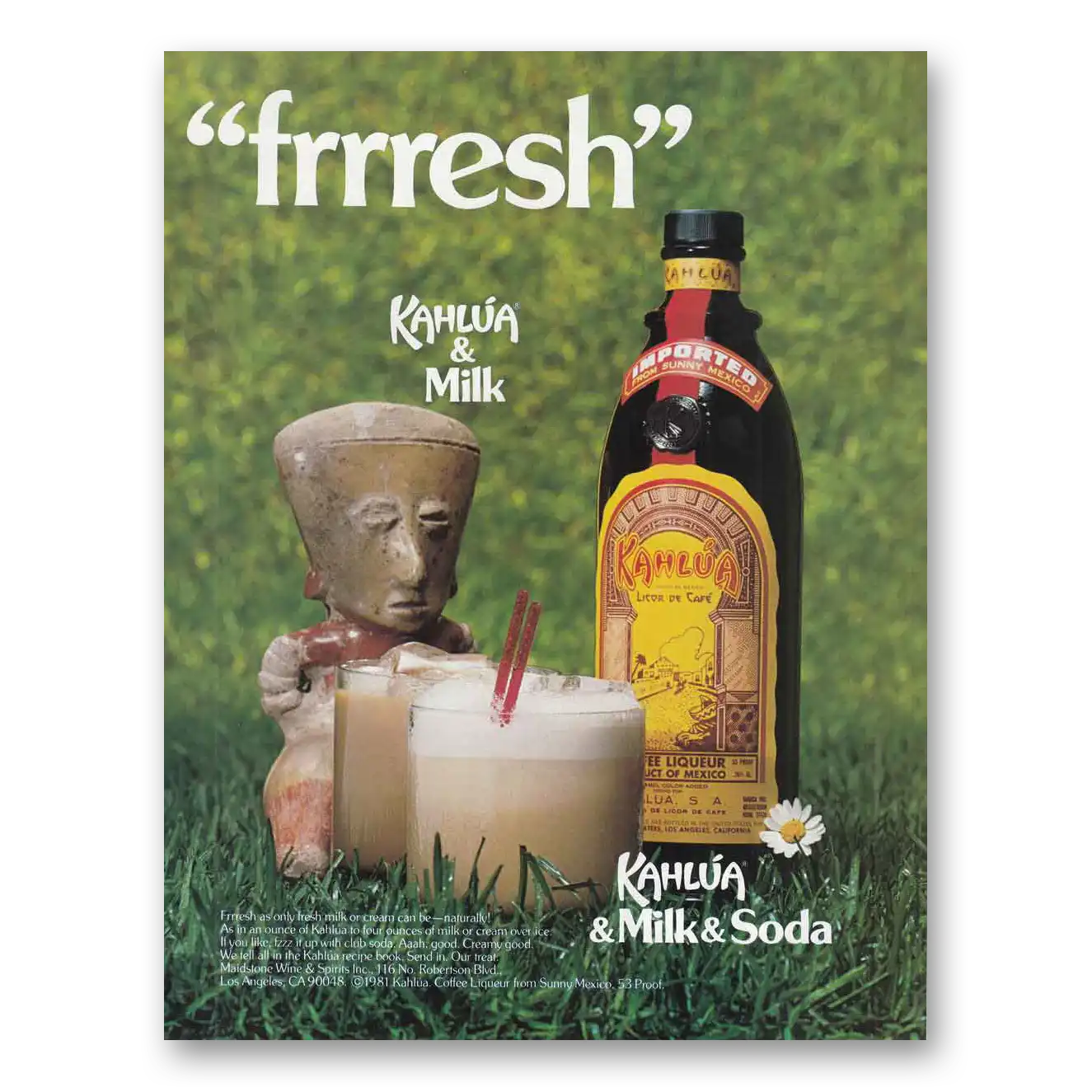 1981 Kahlua Frrresh Kahlua and Milk Vintage Magazine Print Ad